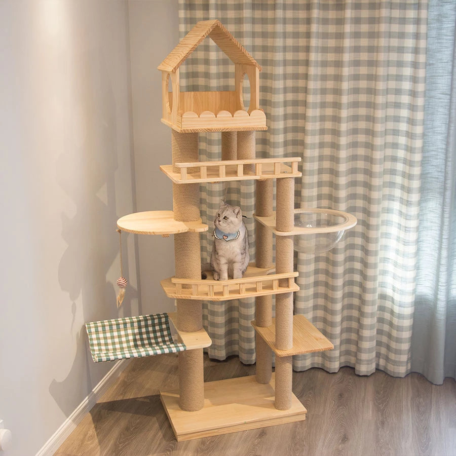 Solid wood All-in-one cat Tree