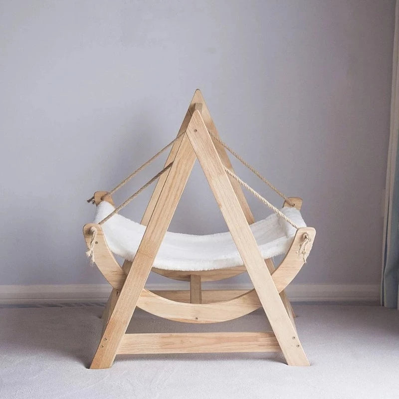 Solid Wood Cat Hammock with Washable Pad Rocking Chair 2Types