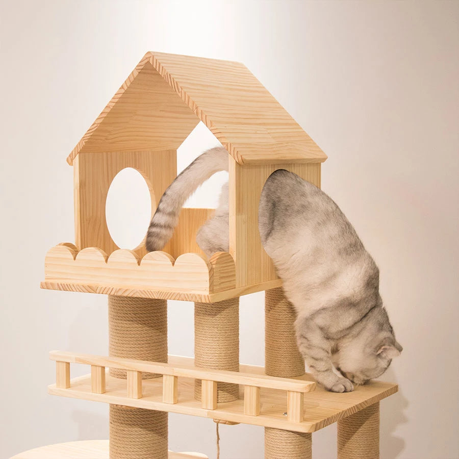 Solid wood All-in-one cat Tree