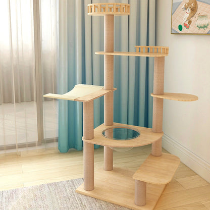 Summer cool wooden cat tree Lmitation rattan cat tree