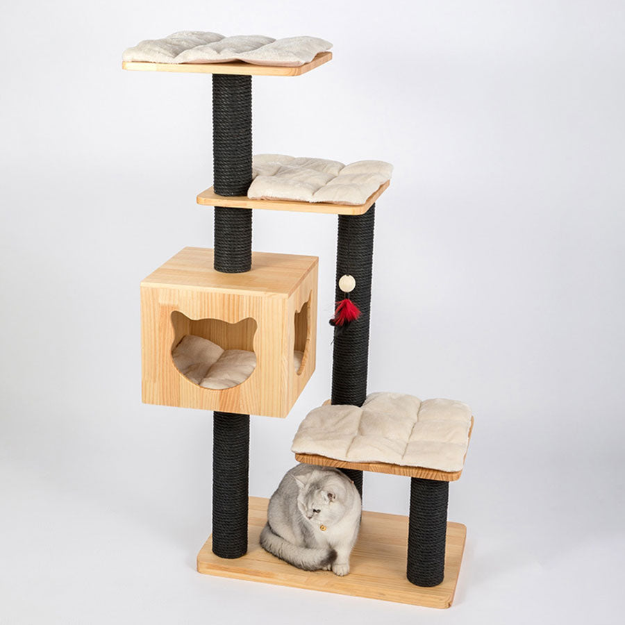 Solid Wood Cat Tree Cats Scratcher Cat Tower Scratching Post for Cat