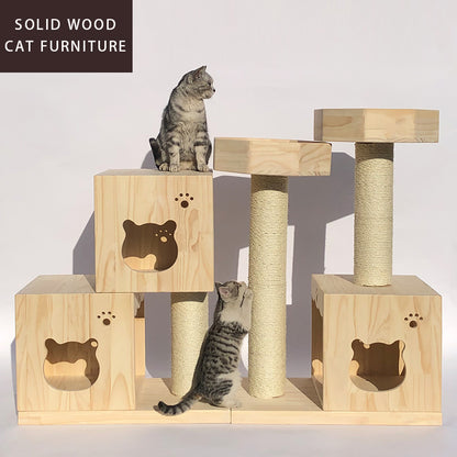 Cat tree tower house solid wood cat jumping platform