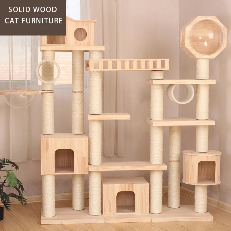 Oversized Cat Climbing Tree Deluxe Wood Cat Castle