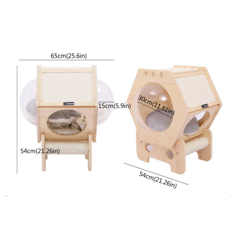 Hexagonal Space Capsule Solid Wood Cat House Cat Supplies