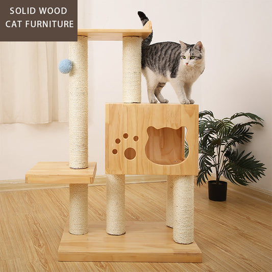 Solid Wood Cat Tree Sisal Cat Scratching Post Cat Supplies