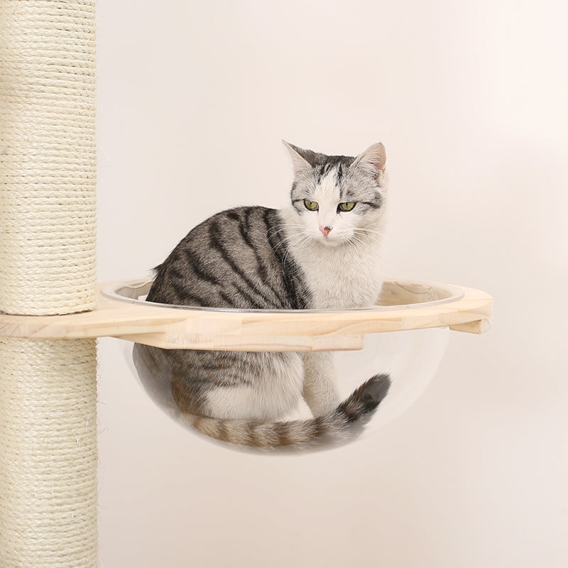 Floor to Ceiling Cat Tree Solid wood Cat Tower with Space Capsule