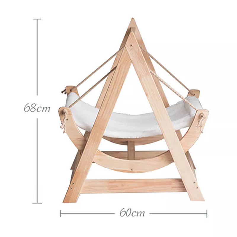 Solid Wood Cat Hammock with Washable Pad Rocking Chair 2Types