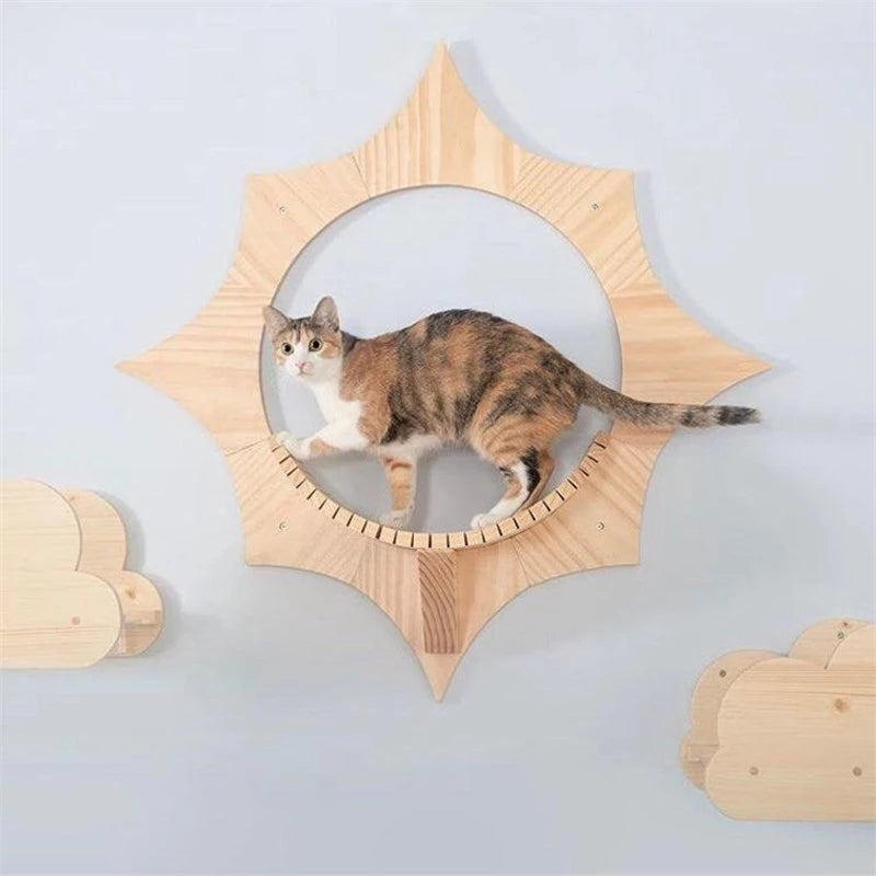 Large solid wood wall-mounted cat solar leisure platform