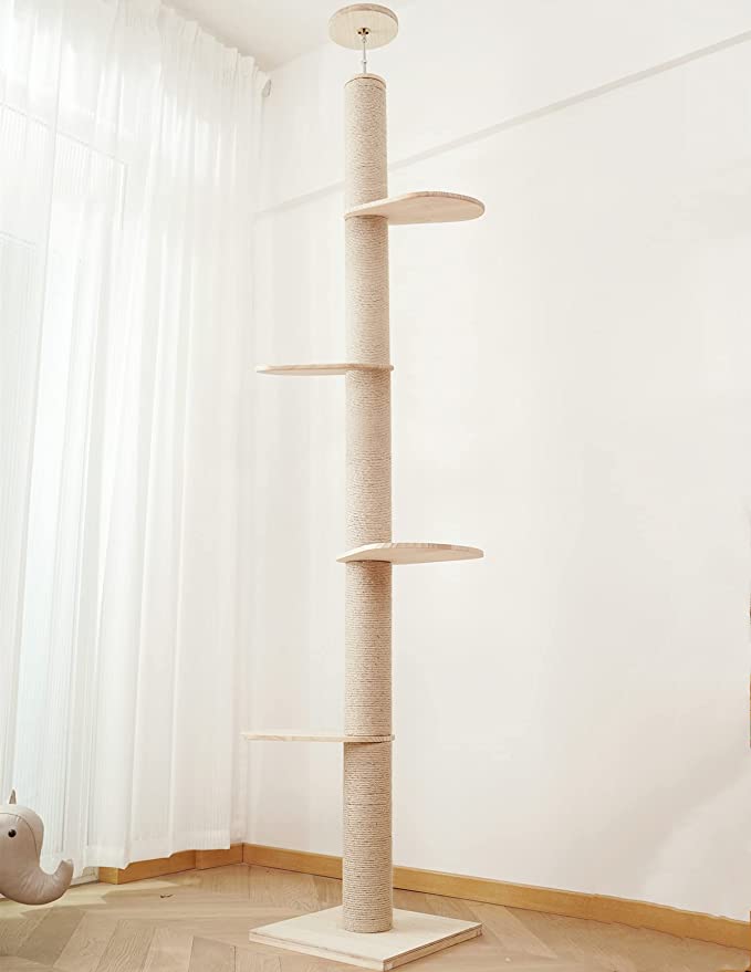 Wooden floor-to-ceiling cat tree tower