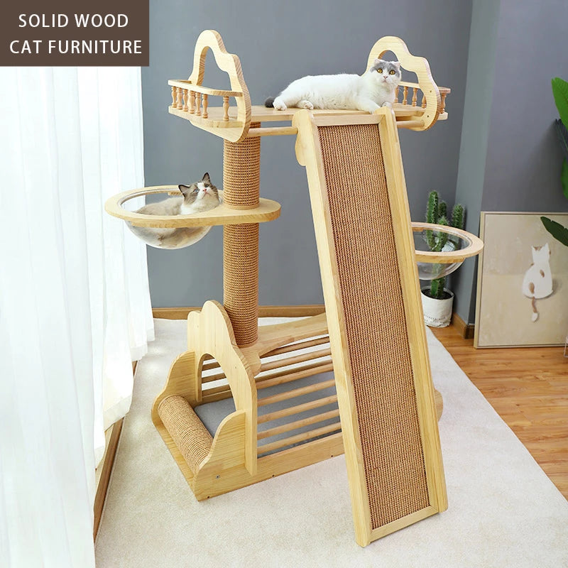 With climbing ladder scratching board cat tree tower