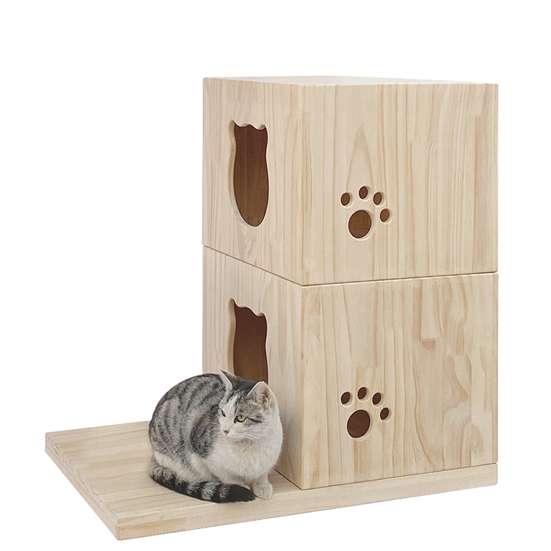 Multi-Level Wood Cat Condo with Space Capsule 166cm