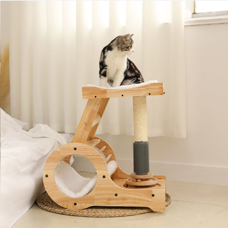 Integrated cat tree Solid wood cat bed Cat scratching post For Small Cat