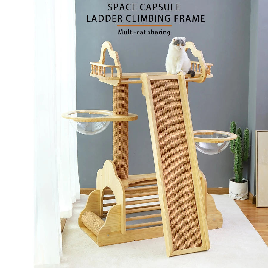 With climbing ladder scratching board cat tree tower