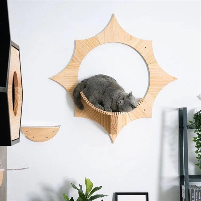 Large solid wood wall-mounted cat solar leisure platform