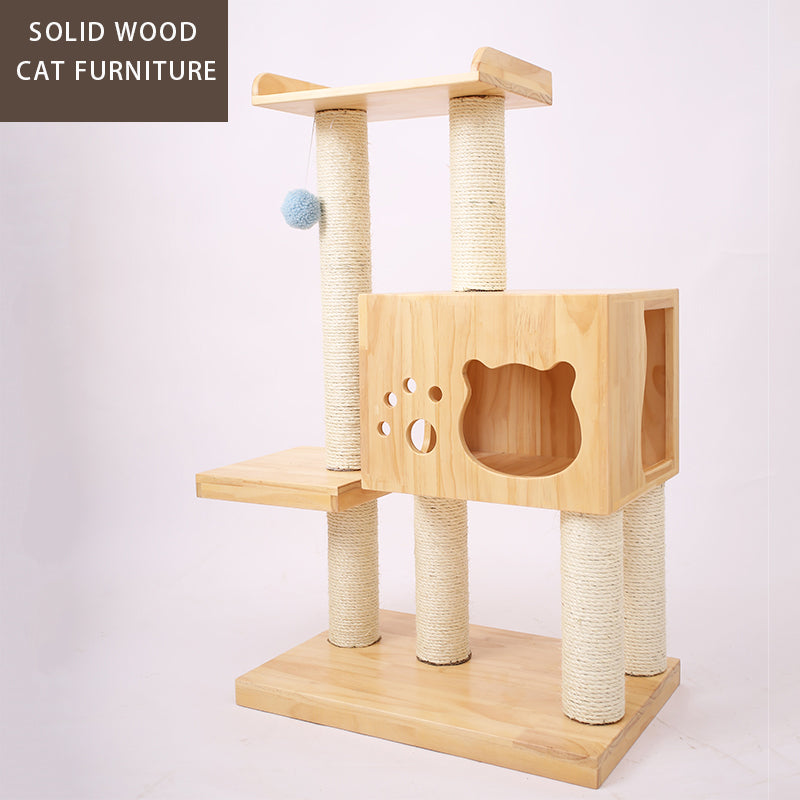 Solid Wood Cat Tree Sisal Cat Scratching Post Cat Supplies