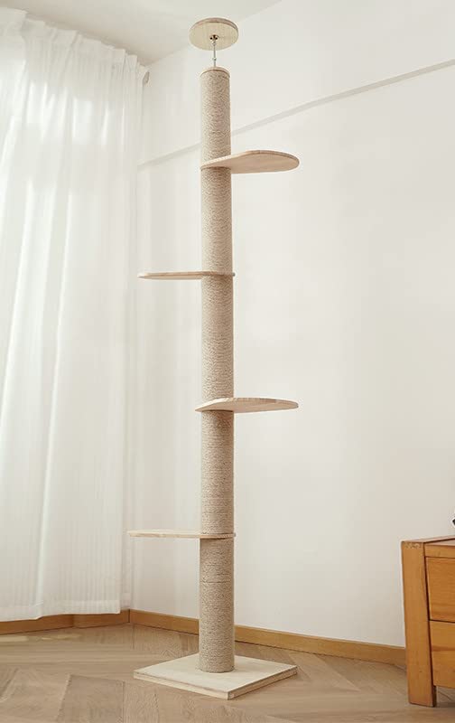 Wooden floor-to-ceiling cat tree tower