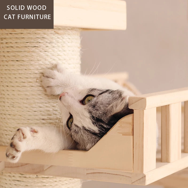 Oversized Cat Climbing Tree Deluxe Wood Cat Castle