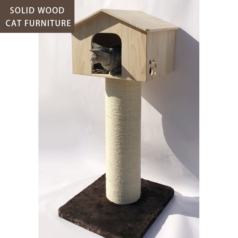 123cm Solid Wood Cat Tree with Sisal Scratching Post