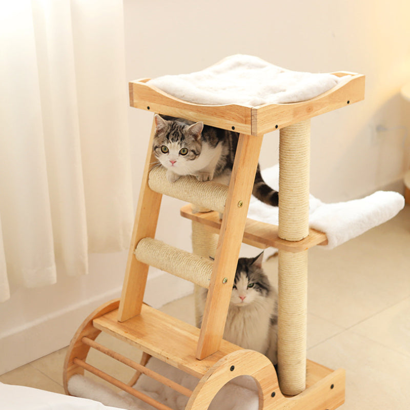 Integrated cat tree Solid wood cat bed Cat scratching post For Small Cat