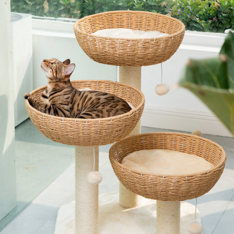 Rattan cat tree Cat scratching tree 3 Cat Nests