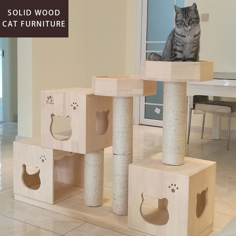 Cat tree tower house solid wood cat jumping platform