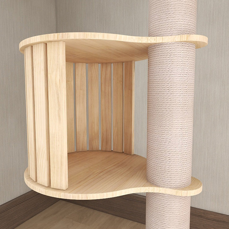 Solid wood cat tree Summer cool cat tree with lookout and hammock