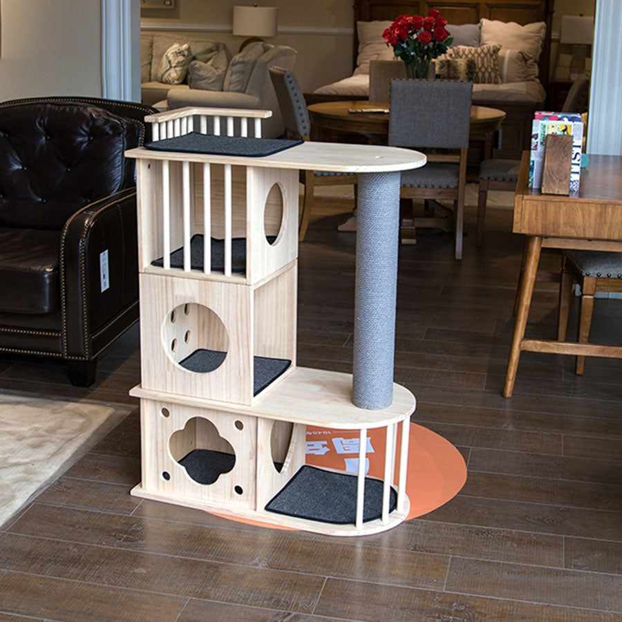 Multi-Level Wood Cat Condo with Scratching Post