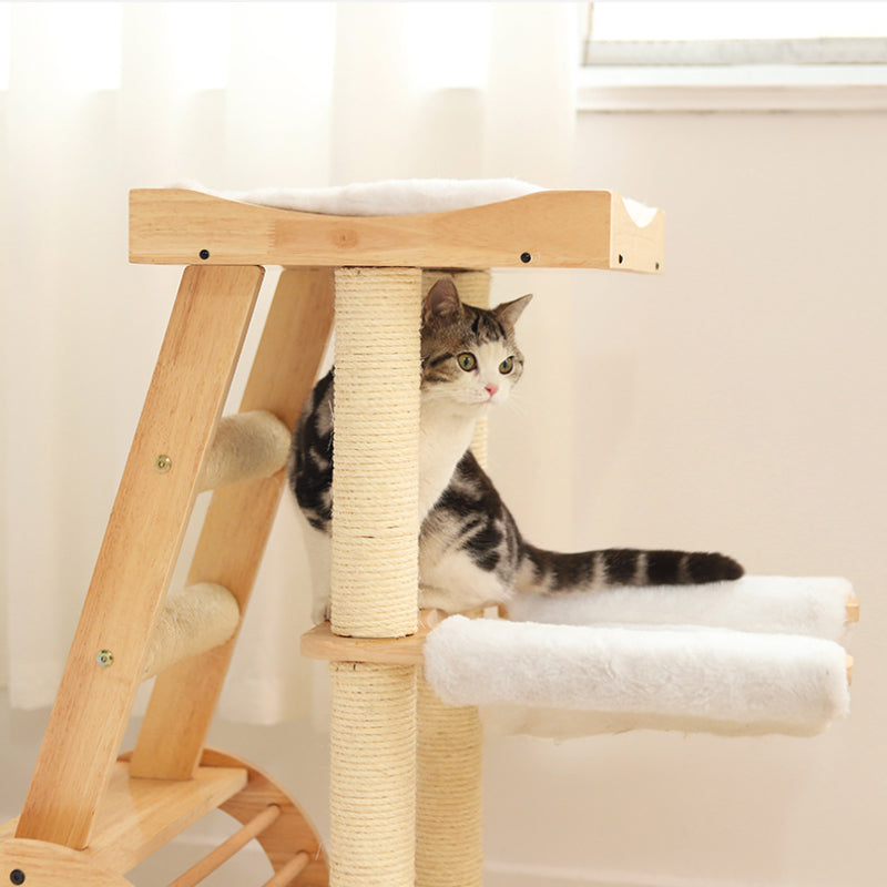 Integrated cat tree Solid wood cat bed Cat scratching post For Small Cat