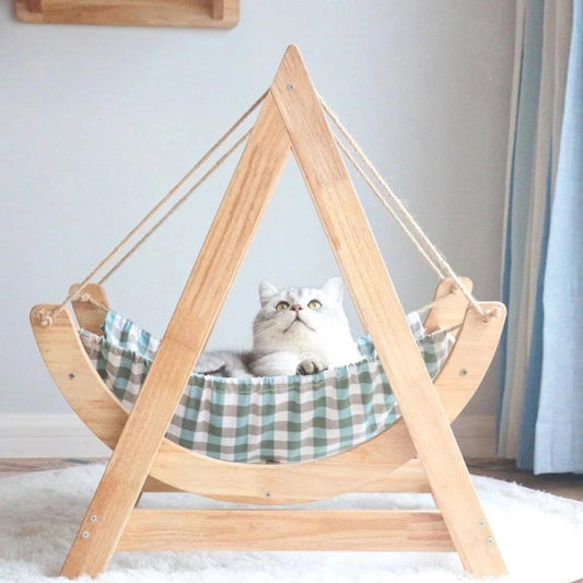 Solid Wood Cat Hammock with Washable Pad Rocking Chair 2Types