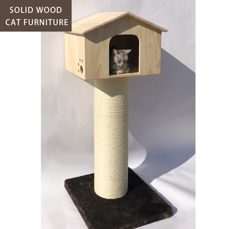 123cm Solid Wood Cat Tree with Sisal Scratching Post