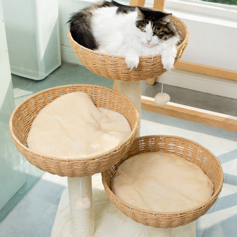 Rattan cat tree Cat scratching tree 3 Cat Nests