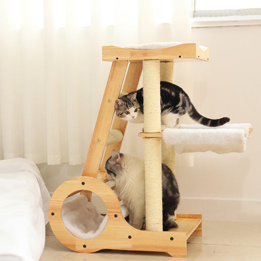 Integrated cat tree Solid wood cat bed Cat scratching post