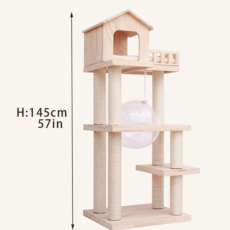 Solid Wood Cat Tree Multi-Level Cat Tower with Space Capsule 2sizes