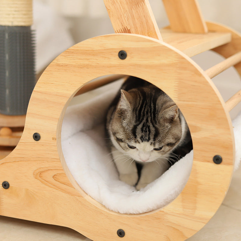 Integrated cat tree Solid wood cat bed Cat scratching post For Small Cat