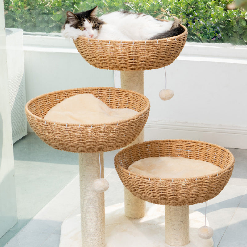 Rattan cat tree Cat scratching tree 3 Cat Nests