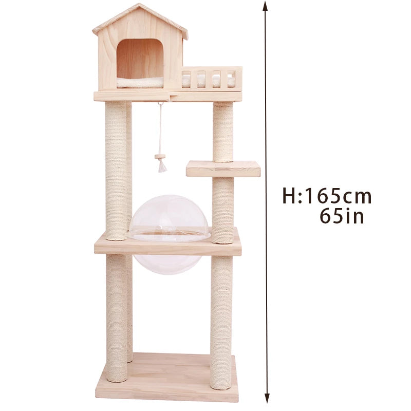 Solid Wood Cat Tree Multi-Level Cat Tower with Space Capsule 2sizes