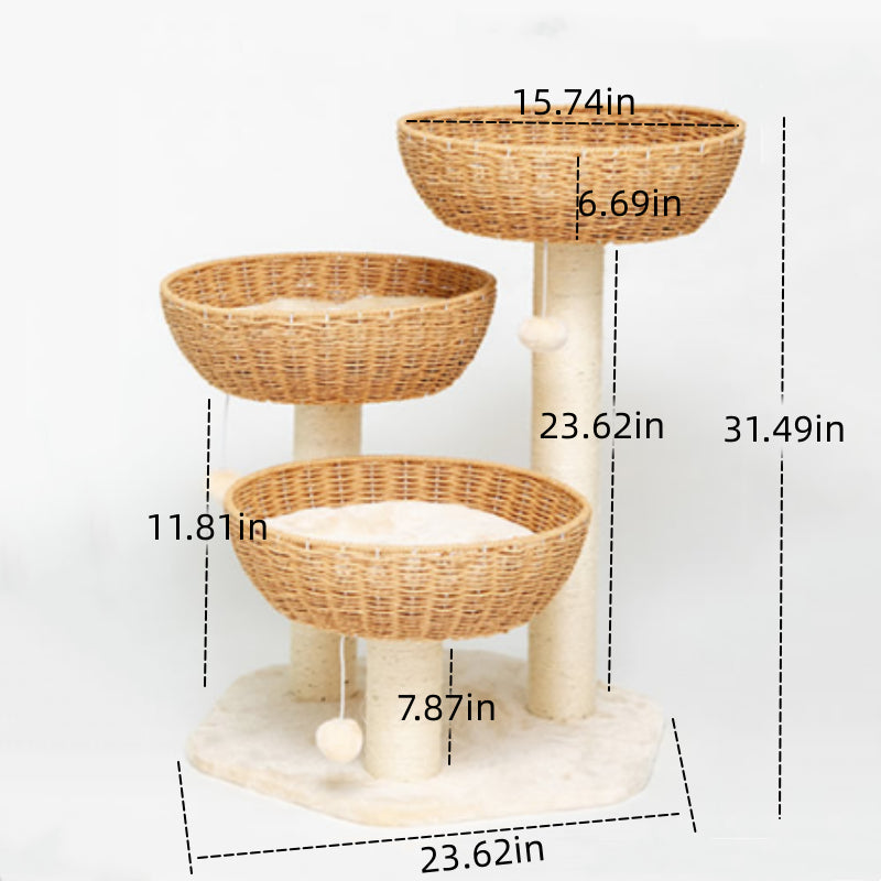 Rattan cat tree Cat scratching tree 3 Cat Nests