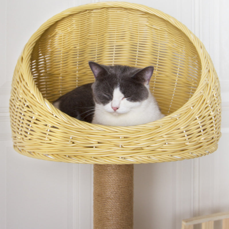 Summer cool wooden cat tree Lmitation rattan cat tree