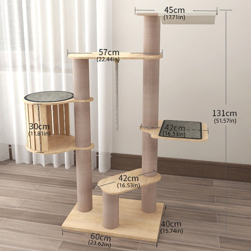 Solid wood cat tree Summer cool cat tree with lookout and hammock