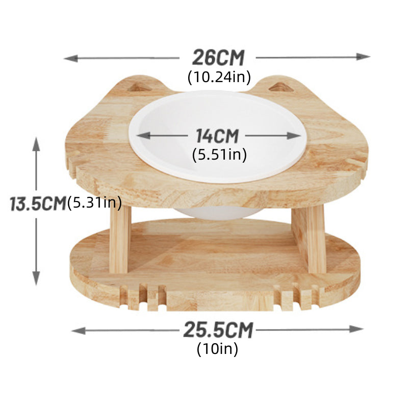 Solid wood raised double cat bowl Ceramic pet food bowl 15° tilt