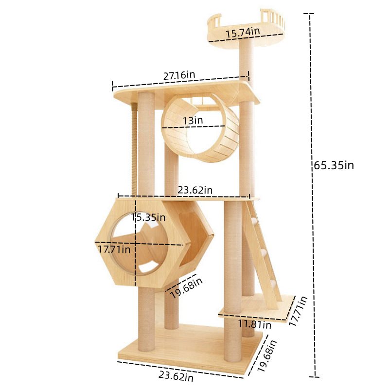 Large cat tower All-in-one solid wood cat tree