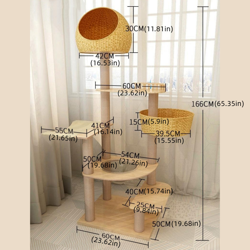 Summer cool wooden cat tree Lmitation rattan cat tree