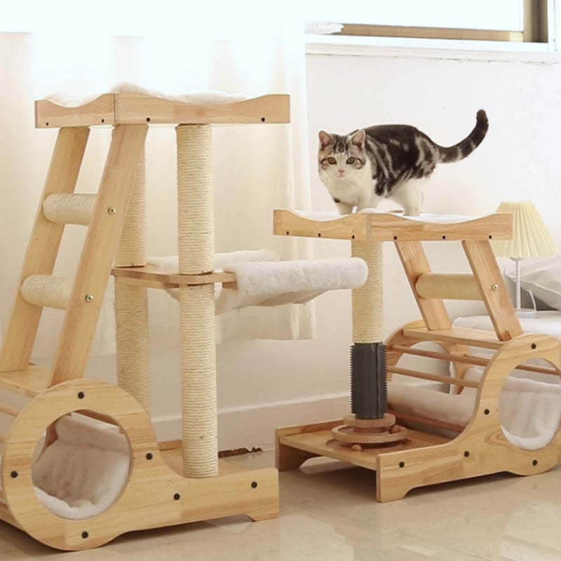 Integrated cat tree Solid wood cat bed Cat scratching post For Small Cat