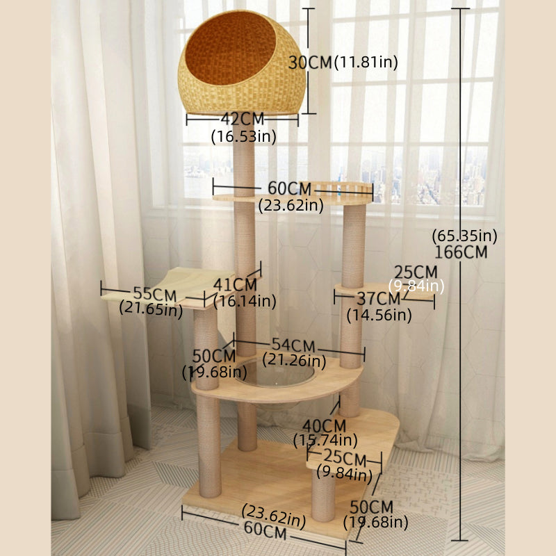 Summer cool wooden cat tree Lmitation rattan cat tree