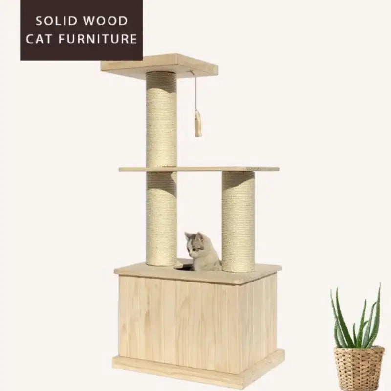 111cm Solid Wood Cat Tree Cat Condo with Toy