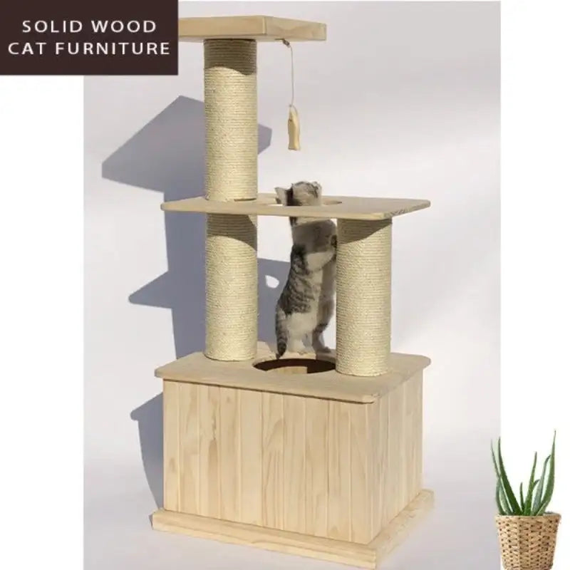 111cm Solid Wood Cat Tree Cat Condo with Toy