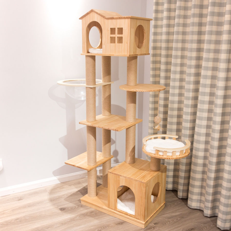 Solid wood All-in-one cat Tree