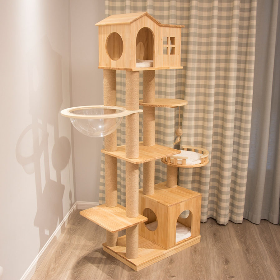 Solid wood All-in-one cat Tree