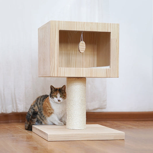 Wooden with nest pure handmade cat furniture with toy