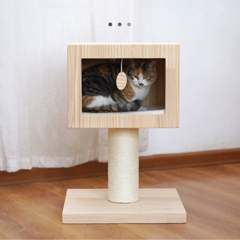 Wooden with nest pure handmade cat furniture with toy